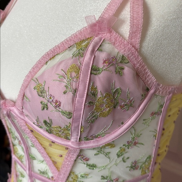 For Love & Lemons 💕 Camila slip dress size small pink and yellow corset dress - Picture 5 of 10